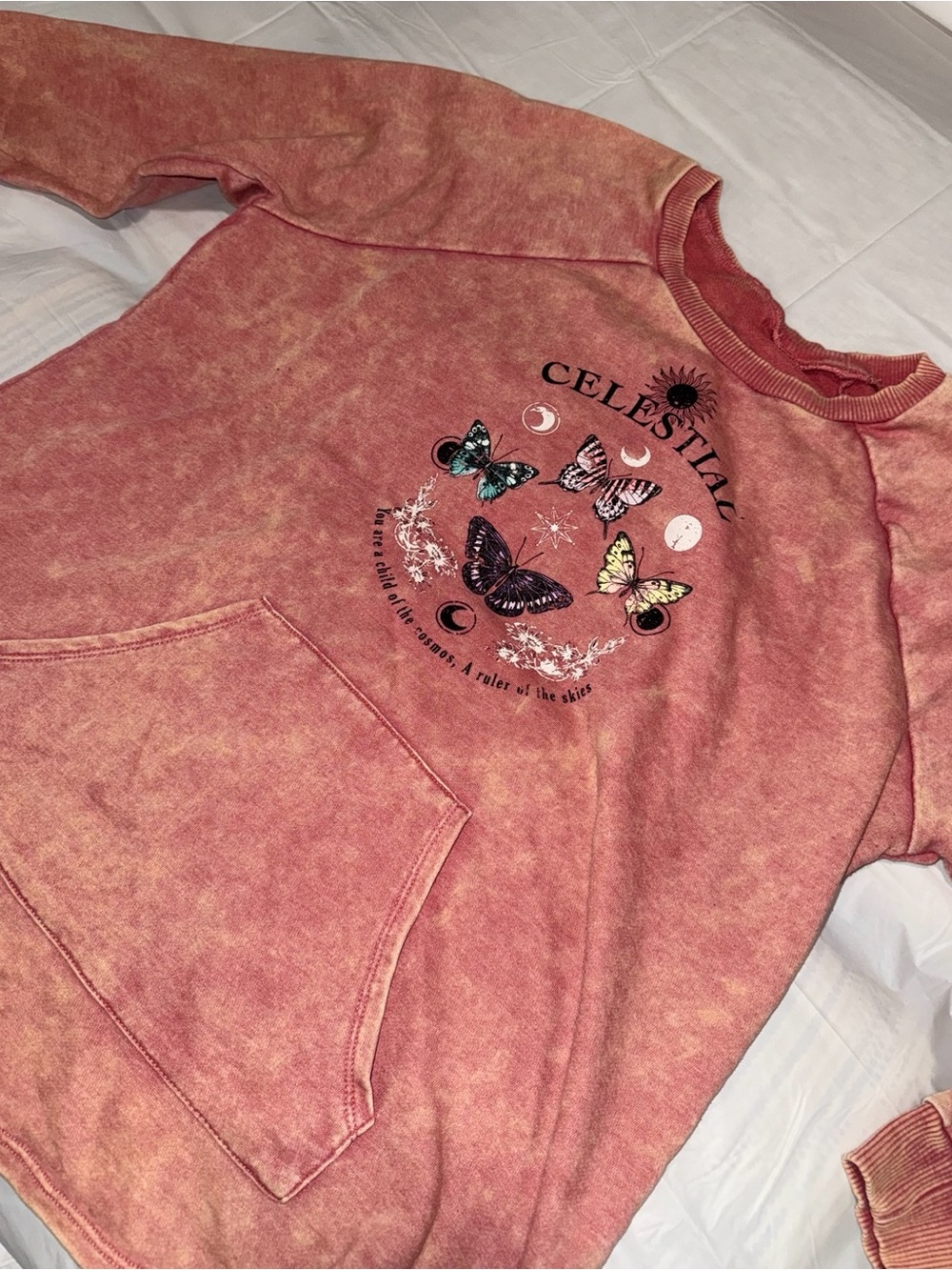 Celestial Butterfly Pink Pullover Hoodie